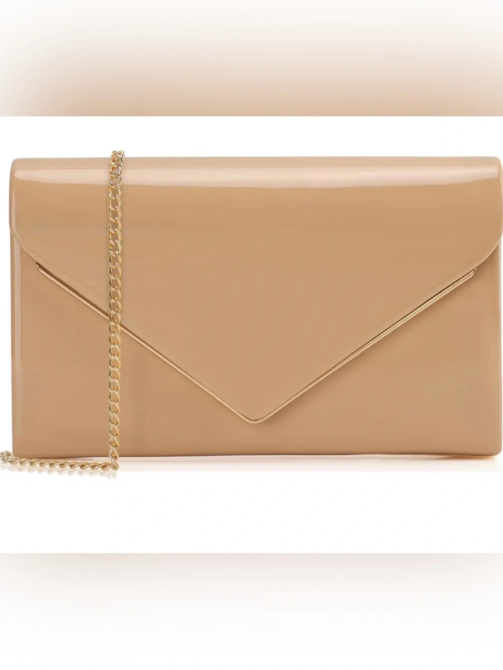 Classic Patent Envelope Clutch Shoulder Bag in Nude - Picture 1 of 3
